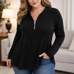 Lily Morgan Gray Zip Neck Long Sleeve Top Women’s Medium Soft Stretch